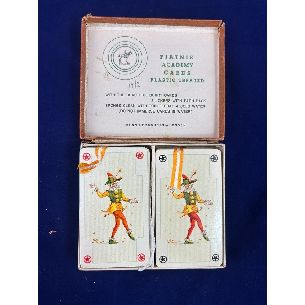 Vintage Piatnik Playing Cards Set, Gold Edged Double Deck in Original Box